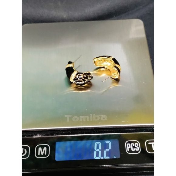Vintage Camrose & Kross JBK Black Enameled Gold Plated Crystal Earrings Women's - Picture 6 of 8